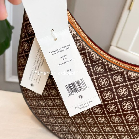 🔥NeW! Tory Burch T Monogram Haircalf Mini Crescent Bag - Picture 13 of 15